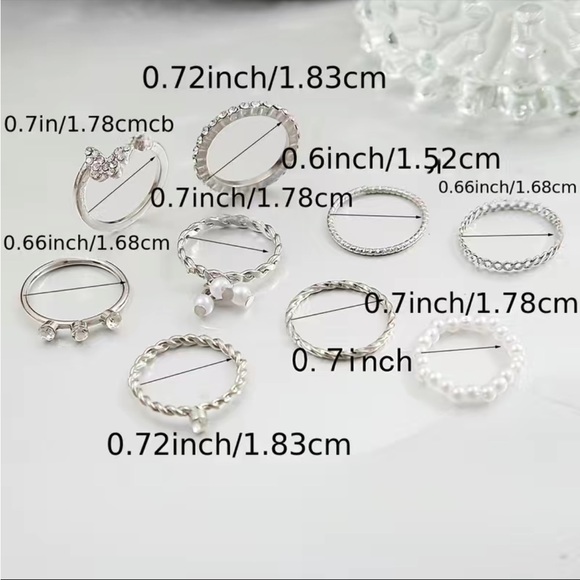 4/$12 9pc Silver Butterfly Pearl Stackable Rings - Picture 2 of 9